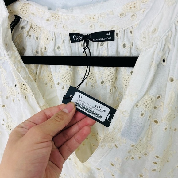 NWT Gypsy 05 Eyelet Cream Ivory Crochet Peplum Baby Doll Long Sleeve Blouse - Picture 8 of 8